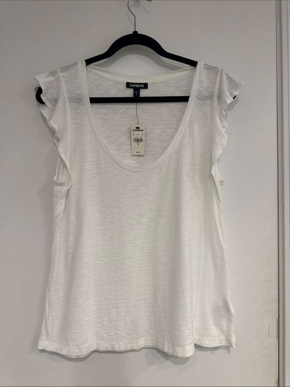 NWT Express Women's White Ruffle Sleeve Scoop Neck Tank, size M